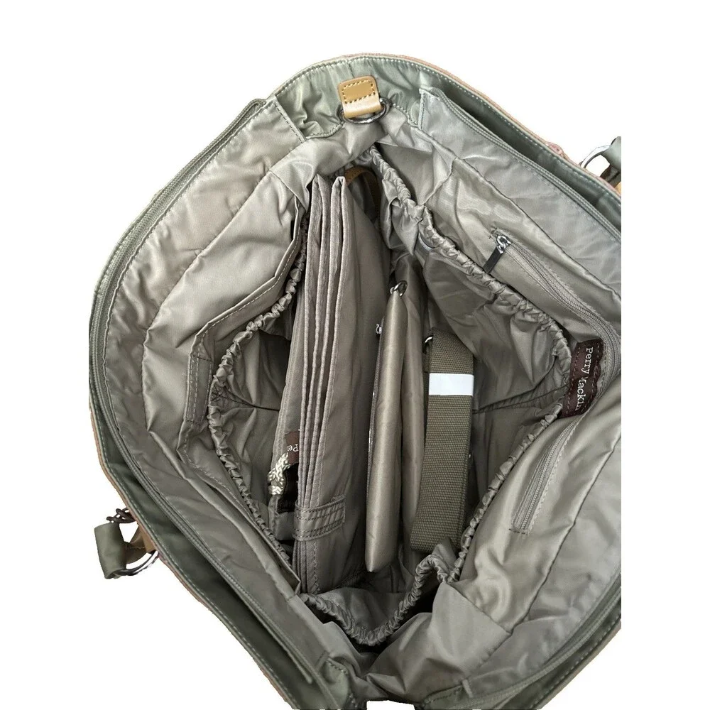 Perry Mackin Harper Olive Nylon w/ Leather Trim Diaper Bag Style 1001olv NEW